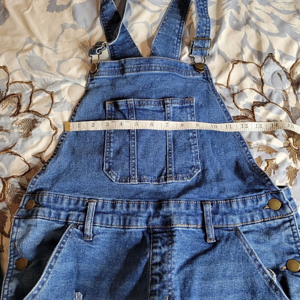 No Boundaries Blue Denim Distressed Overalls - Size LG - Picture 5 of 8